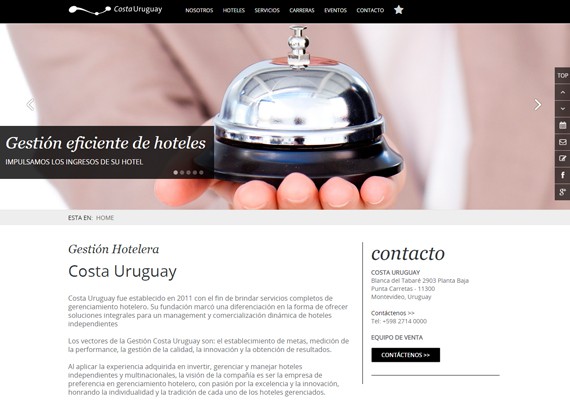 Sitio web responsive desarrollado para la empresa de gestión hotelera Costa Uruguay.